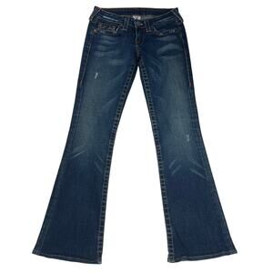 True Religion Low Rise Flare Leg Medium Wash Jeans 31" Inseam Size 27